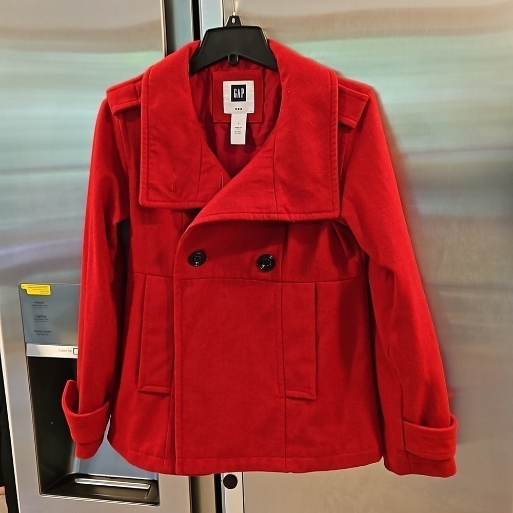 💕GAP💕 Cropped Length Pea Coat ~ Red Small